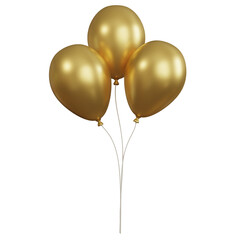 3D Rendering Gold Balloons for Birthday, Party, Festival Decoration. PNG Transparent Background.