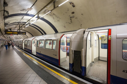 London UK June 11th 2015 : A tube train with open doors at a London Underground station