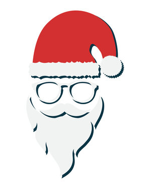 Santa hats and beards and eyeglasses design isolated on transparent background. Christmas icon.