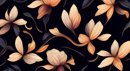 Seamless floral black, purple pattern background.