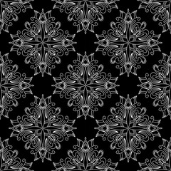 Black and white monochrome ethnic mandala design Aztec African Indian Indonesian traditional seamless pattern for fabric 