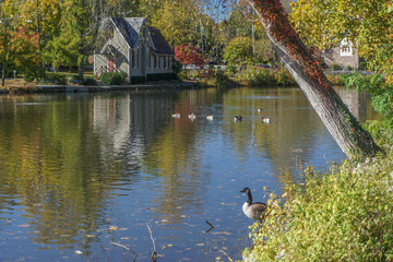 Yardley, PA: The Old Library by Lake Afton, completed in 1878. The building's style, known as...