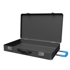 3d Empty black briefcase isolated. investment or business finance concept, 3d render illustration