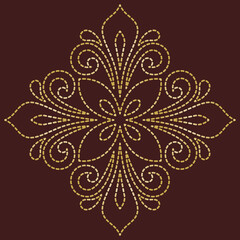 Oriental brown and golden pattern with arabesques and floral elements. Traditional classic ornament. Vintage pattern with arabesques