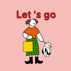 the dog was wearing a green skirt with shopping bags cat