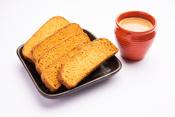 Crispy cake rusk or Delhi toast with masala tea