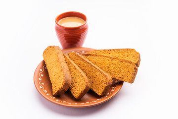 Crispy cake rusk or Delhi toast with masala tea