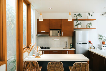 Minimalist home kitchen design for inspiration and image background