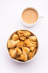 Khari puff biscuit or Kharee Puff pastry is an evergreen accompaniment with chai, Indian snack