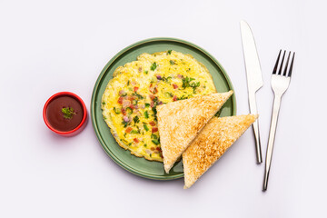 Bread Masala Omelette or Omlette with hot tea Indian style