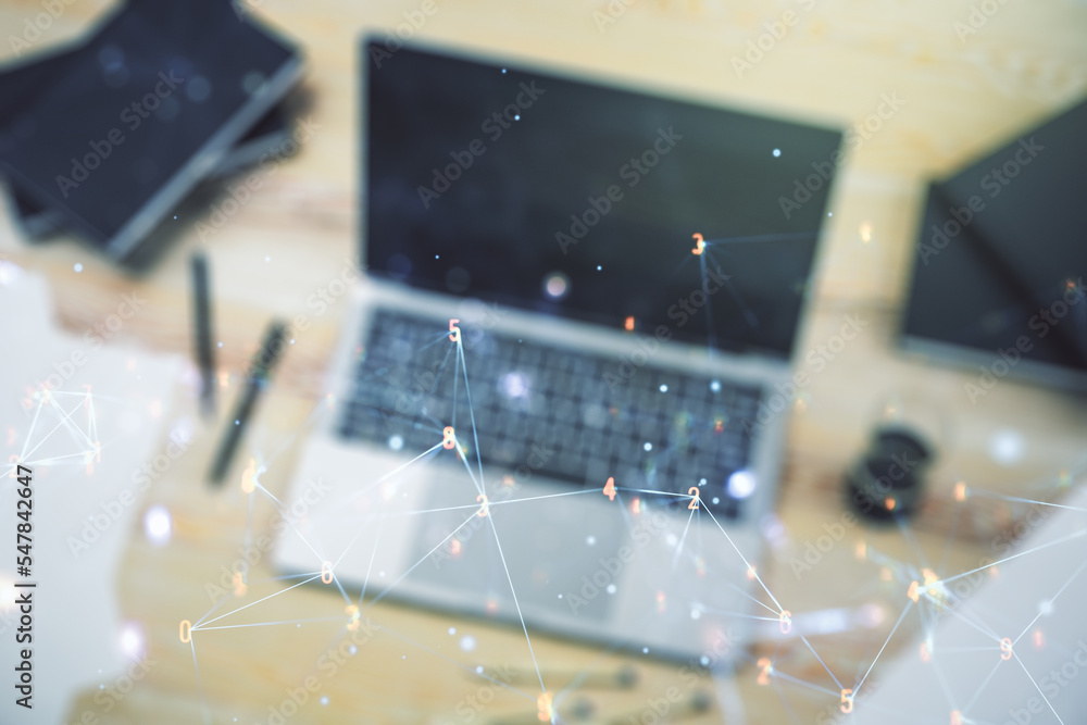 Poster creative concept of wireless technology on modern laptop background. big data and database concept. 