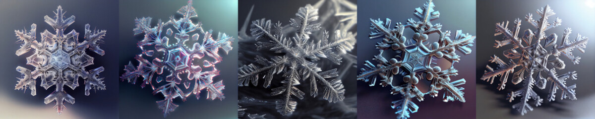 Snowflake collection, Extreme close up of snowflake structure and natural, Wallpaper background.