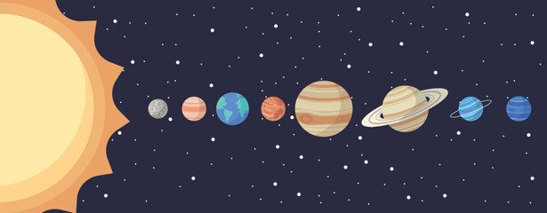 Set of cartoon solar system planets. Children s education. Vector illustration of cartoon solar system planets in order from the sun. infographic illustration for school education or space exploration © AspctStyle