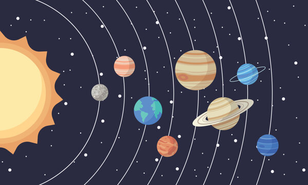 Set of cartoon solar system planets. Children s education. Vector illustration of cartoon solar system planets in order from the sun. infographic illustration for school education or space exploration