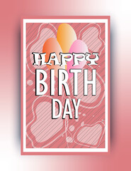happy birthday cover design with balloons background, birthday celebration cover template design with pink color decoration