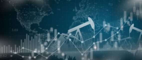 Oil energy concept. Finance and business economic background. Organization that drives results to success. Global stock market investment trading graph. 
Usable for banner, cover, and header.