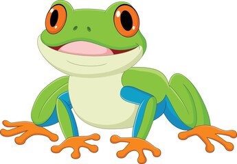 Cartoon happy frog on white background