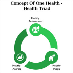 Concept of One Health - Health Triad with icons in an Infographic template