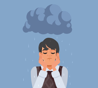 Sad Unhappy Man Having Bad Luck Vector Concept Illustration. Stressed anxious adult person feeling emotional unwell
