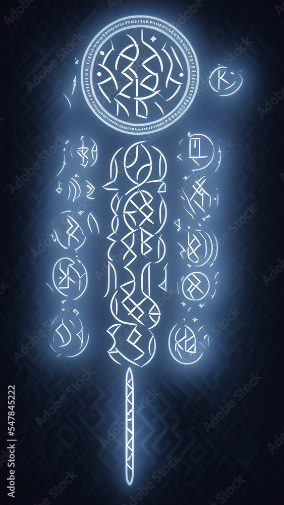 Wall mural Abstract rune and arcane magic occult symbol background. Mystical mythical typography. North/Norse Viking runes as binary code. Web and network matrix, big data