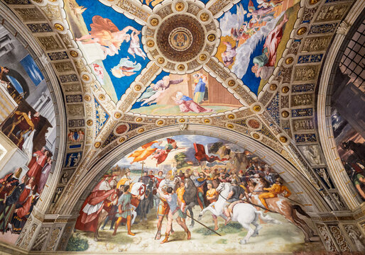 Rome Italy June 27 2015 : Close-up of the stunning ceiling details inside the Vatican museum in Rome