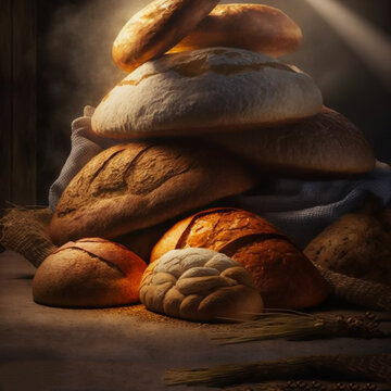 Ai generated stack of bakery breads 