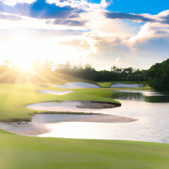 Golf Course with a Beautiful Sunset