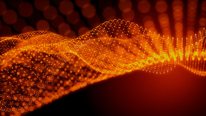 Smart Network and Connection Concept. Orange, Futuristic Digital Style. 3D Render.