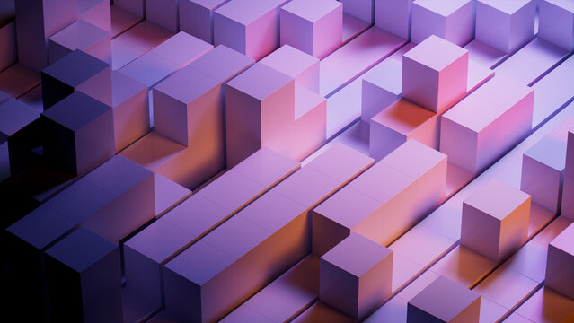 Violet and Orange, Modern Tech Wallpaper. 3D Render.