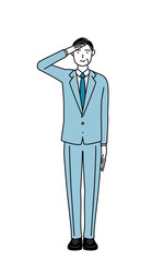 最敬礼するシニアビジネスマン、経営者・管理職・社長のシンプルな線画イラスト