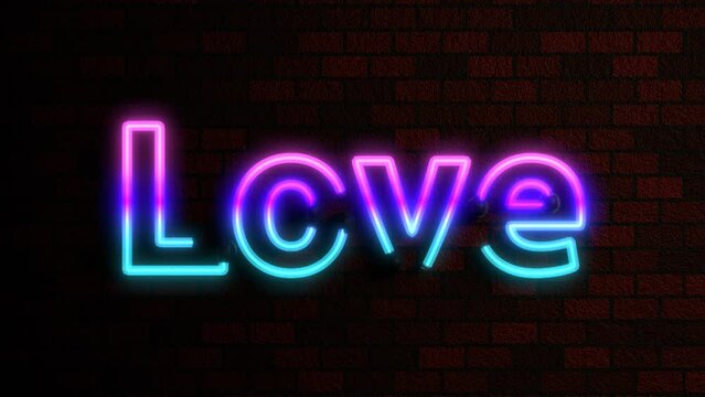 Animated Neon Words Agaist Brick Wall Theme - Love