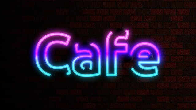 Animated Neon Words Agaist Brick Wall Theme - Cafe