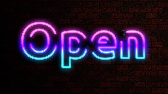 Animated Neon Words Agaist Brick Wall Theme - Open