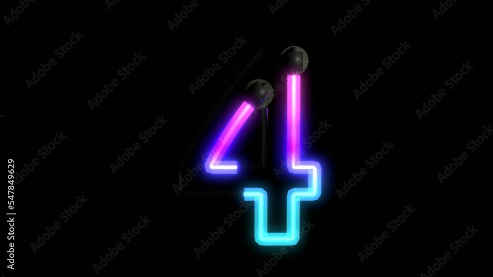 Poster animated neon lights with reflection themed font number 4