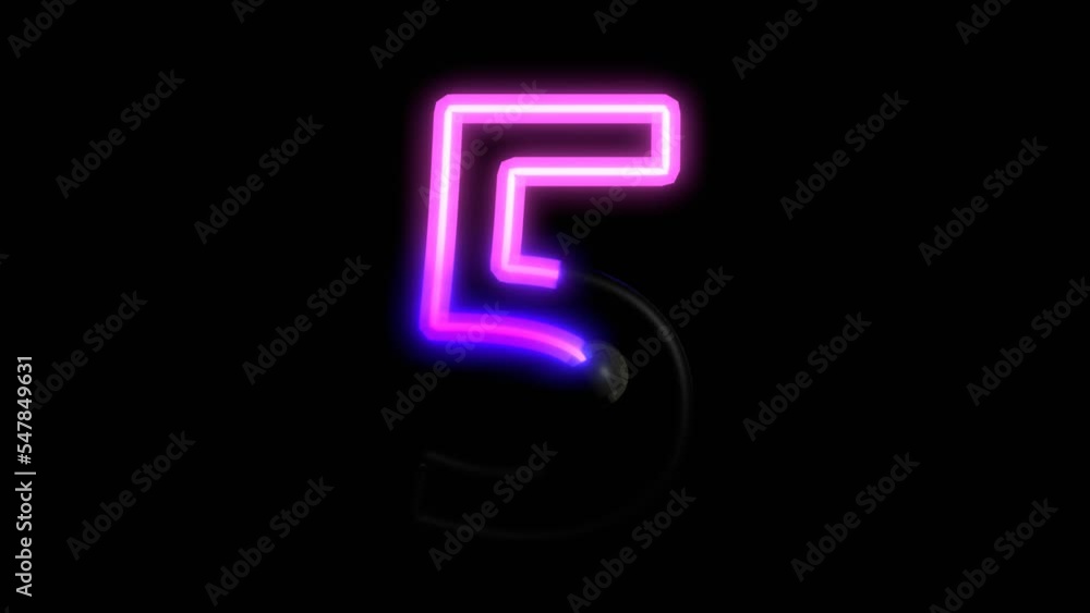 Poster animated neon lights with reflection themed font number 5