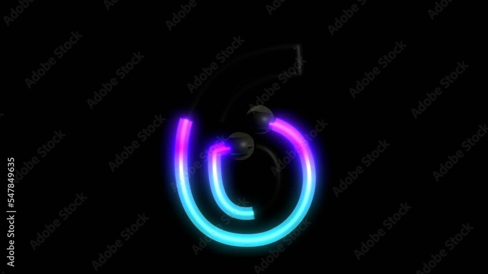 Poster animated neon lights with reflection themed font number 6