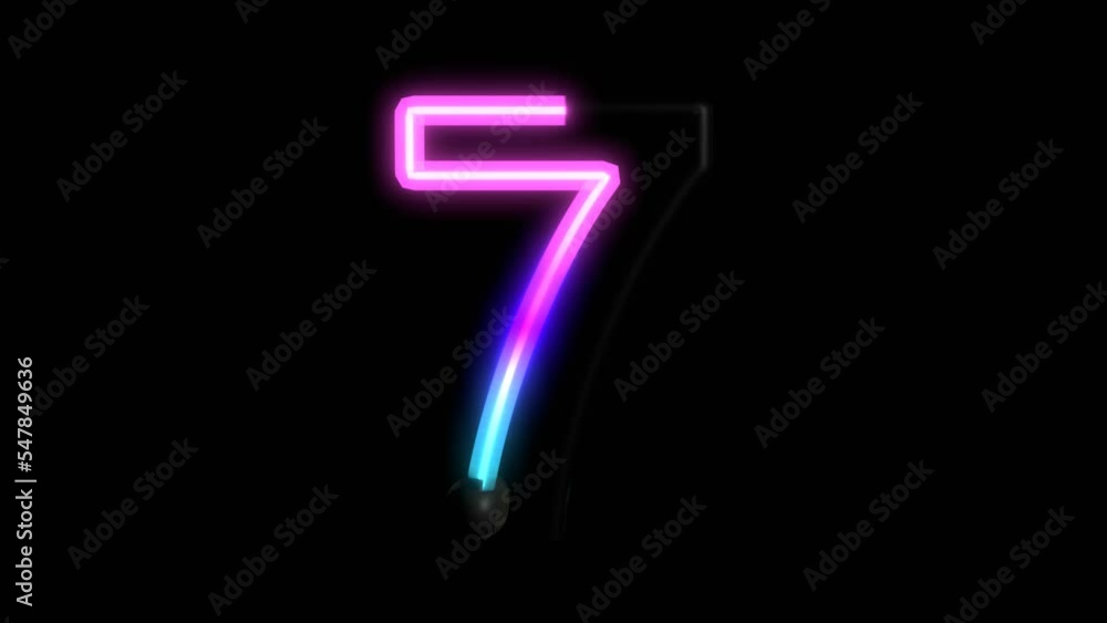 Poster animated neon lights with reflection themed font number 7