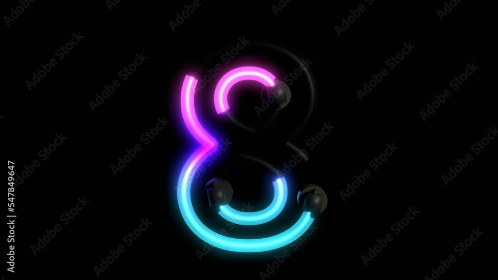 Poster animated neon lights with reflection themed font number 8
