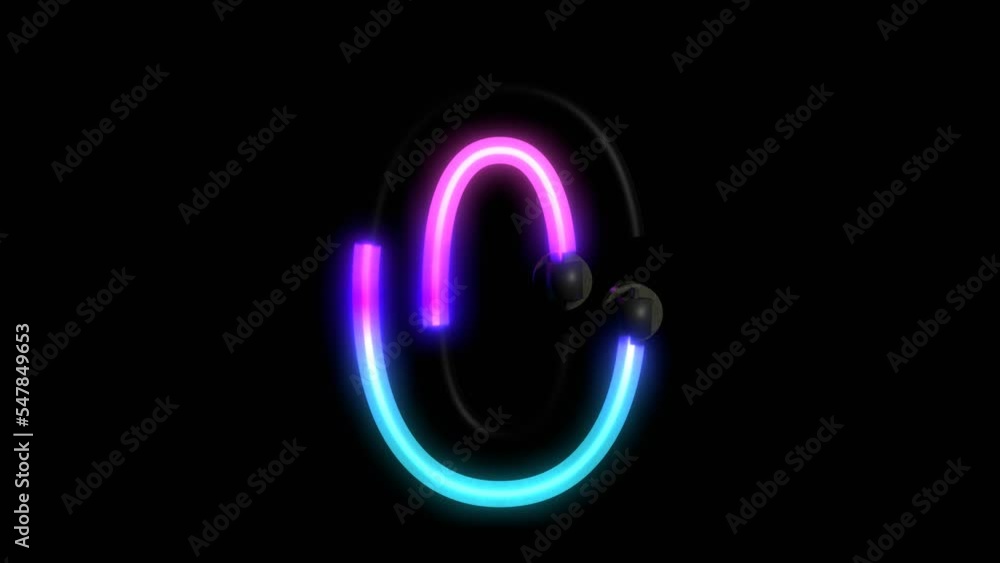 Poster animated neon lights with reflection themed font number 0