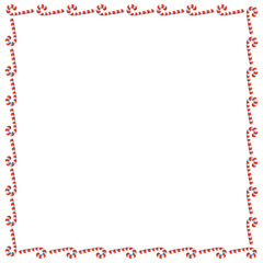 Vector background, frame, border from red candy cane. Bright edging, decoration on theme sweet New Year and Christmas. For greeting cards, invitations, xmas design
