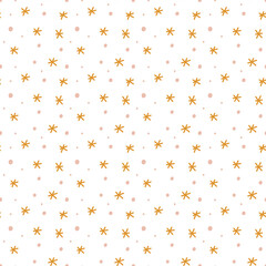 Minimalist snowflakes snow seamless pattern. Doodle Paper Baby Shower Scandinavian wallpaper background. Textile fabric design for kids