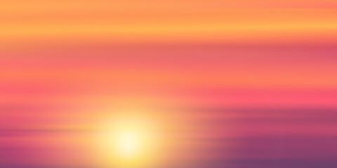 Naklejka premium Sunset sky with cloud in Orange,Yellow,Pink,Purple color, Dramatic twilight landscape with Sunrise in Morning,Vector horizon beautiful nanture Idyllic dusk sky in Autumn,Winter evening