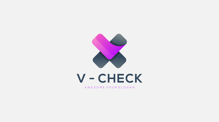 Letter V and X check vector logo design icon illustration