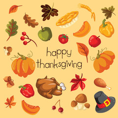 thanksgiving wishes surrounded with various related objects.