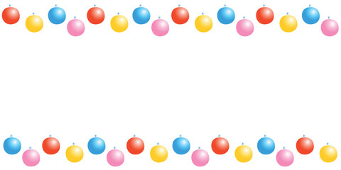 Vector background, frame, border of Christmas tree balls. Horizontal top and bottom edging, decoration on theme New Year and xmas.