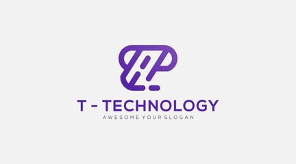 Digital Technology Letter T Icon Logo Design Element
