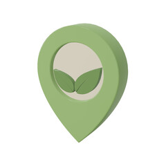 Obraz premium Organic Location pointer Symbol 3D Rendering. Leaves Map pointer icon pastel color.