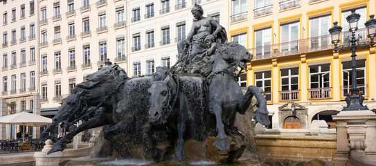 Famous "Fontaine des Terreaux" in Lyon,