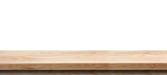 Wooden tabletop isolated on transparent background Empty rustic wood table, for montage product...