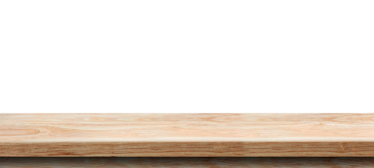 Wooden tabletop isolated on transparent background Empty rustic wood table, for montage product display or design key visual layout. Png file